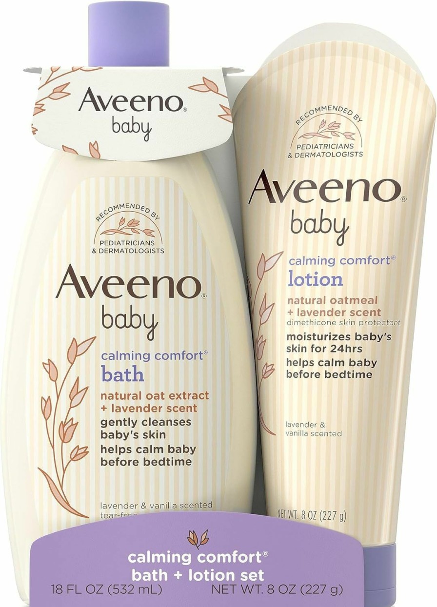 Baby Aveeno Baby | Aveeno Baby Calming Comfort Bath & Lotion Set, Nighttime Baby Skin Care Products With Natural Oat, Lavender & Vanilla Scents, Paraben-, Phthalate- & Phenoxyethanol-Free, 2 Items