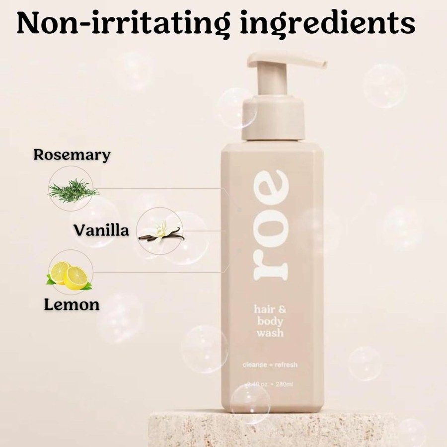 Baby Roe Wellness | Roe Wellness- Toddler & Baby Body Wash & Shampoo Moisturizing Clean Ingredients | Suitable For Sensitive Skin, Fragrance-Free, Natural Vanilla Scent, Fresh Cleaning | 9.4 Fl Oz.