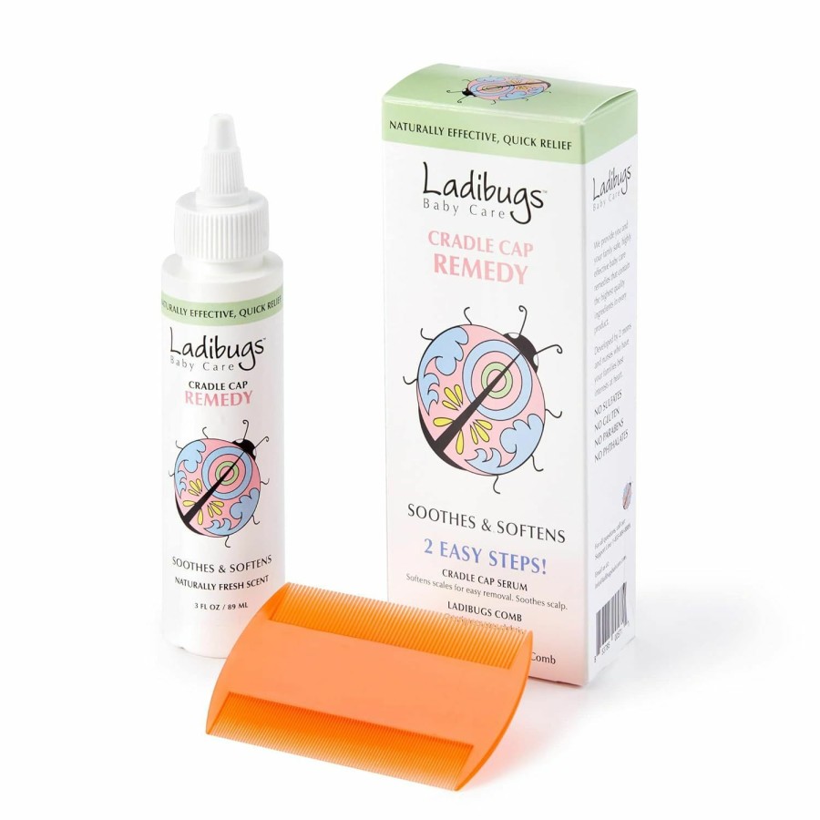 Baby LADIBUGS | Ladibugs Cradle Cap Remedy Kit, 3Oz | Includes Cradle Cap Serum & Fine-Toothed Comb | Effectively Removes Scales & Flakes | Soothes & Softens Scalp