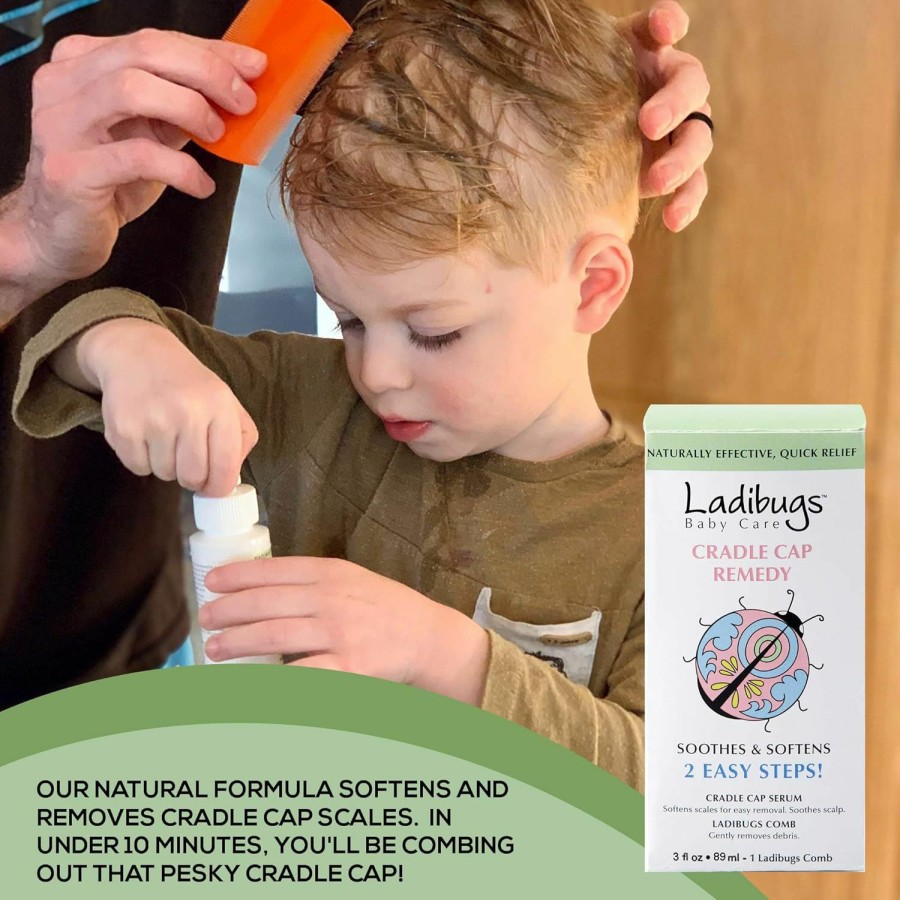 Baby LADIBUGS | Ladibugs Cradle Cap Remedy Kit, 3Oz | Includes Cradle Cap Serum & Fine-Toothed Comb | Effectively Removes Scales & Flakes | Soothes & Softens Scalp