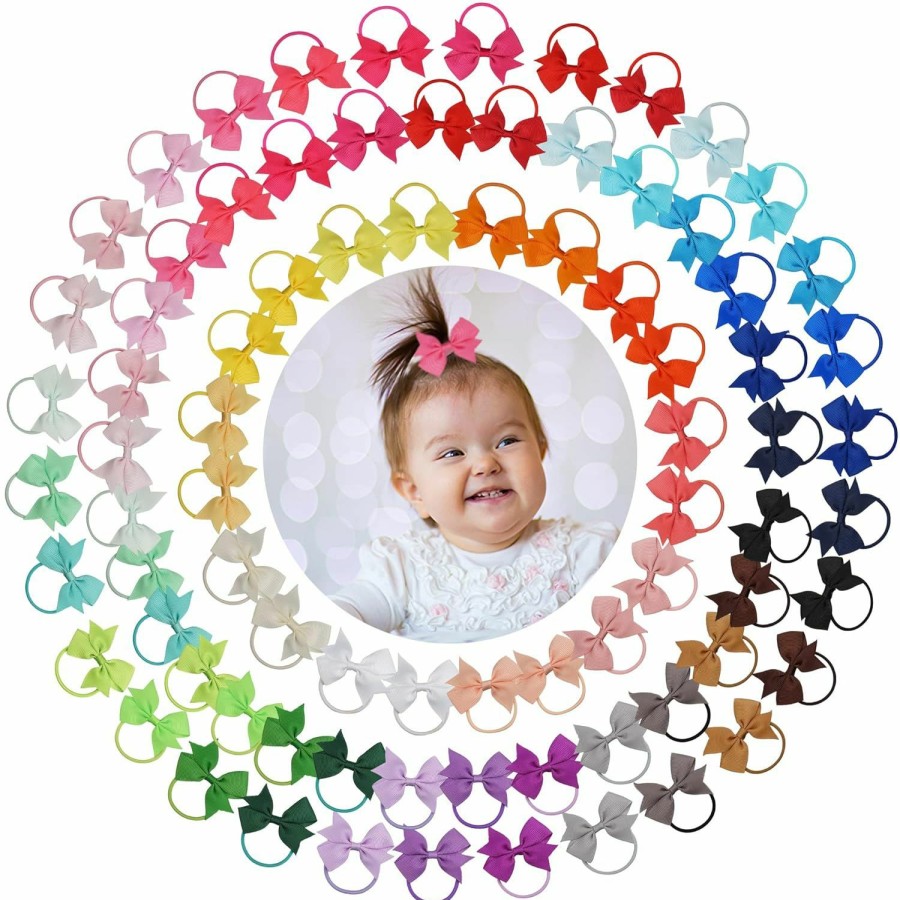 Baby BBGifts | 80Pcs Tiny Hair Ties With Bows Baby Bows Rubber Bands Hair Ties Soft Elastics Ponytail Holders Hair Accessories For Infants Toddlers Baby Girls Multi-Colored