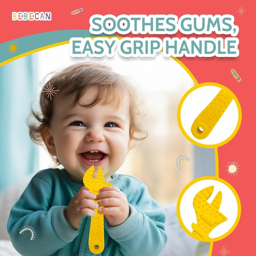 Baby BEBECAN | Bebecan Teething Tools Teether For Baby - 5 Premium Food-Grade Silicone Baby Boy Teething Toys, 2 Straps For Safety And Travel Bag Baby Tool Toys Provide Soothing Relief And Healthy Development.