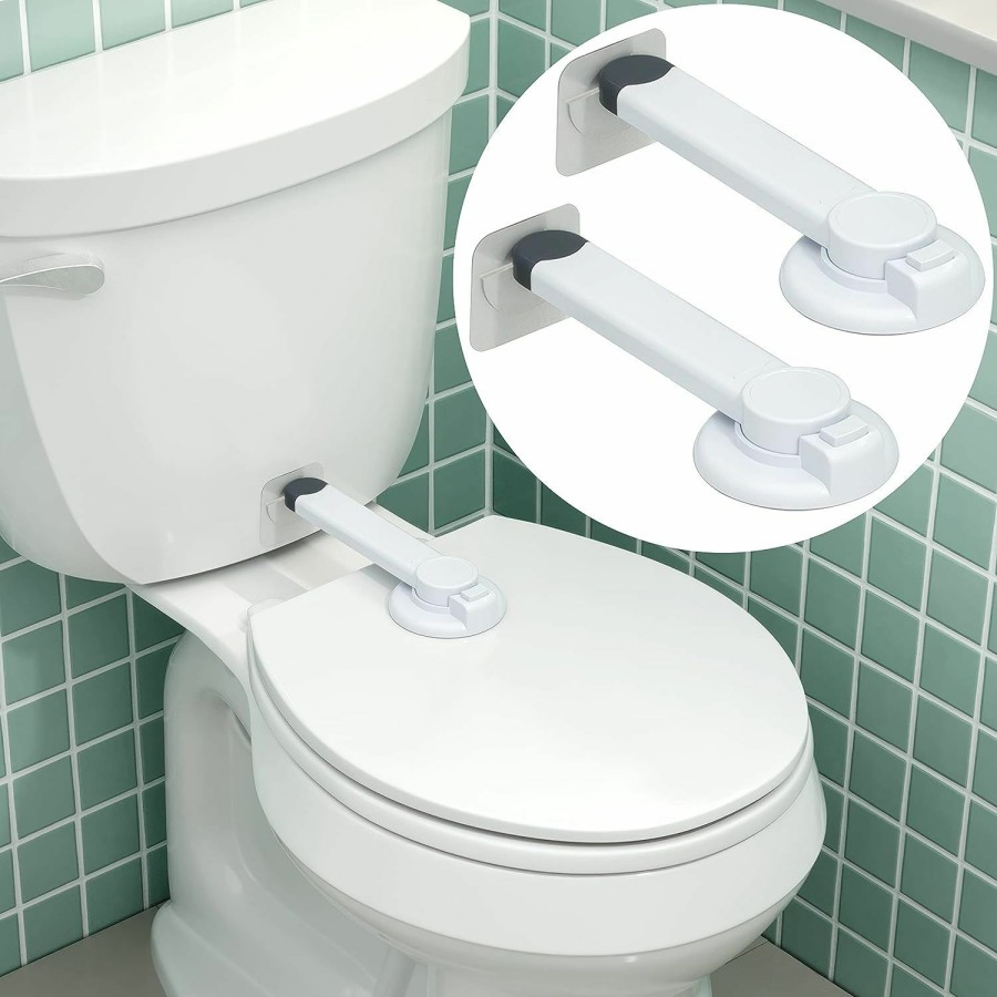 Baby Wappa Baby | Toilet Locks Baby Proof (2 Pack) Ideal Child Proof Toilet Lid Lock With Arm No Tools Needed Easy Installation With 3M Adhesive Top Safety Toilet Seat Lock Fits Most Toilets White