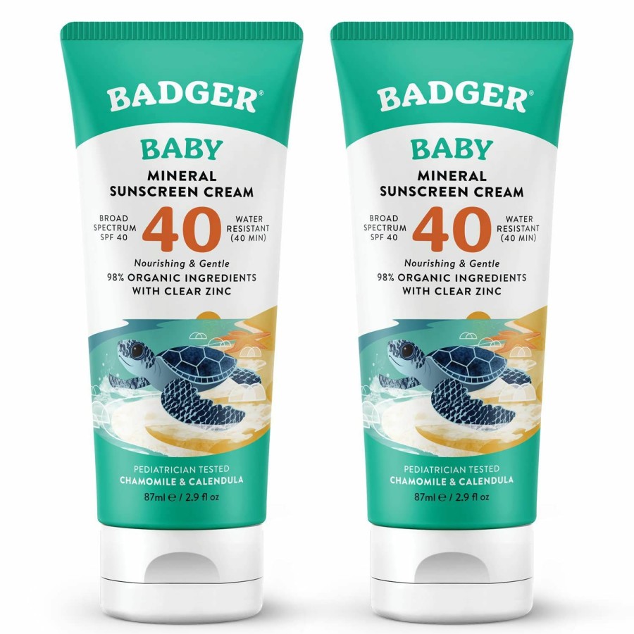 Baby Badger | Badger Spf 40 Baby Reef Safe Natural Mineral Sunscreen Cream With Clear Zinc Oxide, Broad Spectrum & Water Resistant, Chamomile, 2.9 Fl Oz