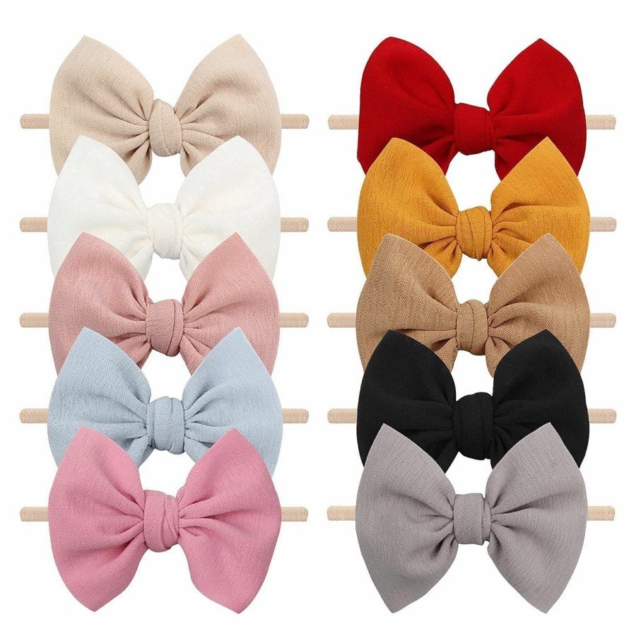 Baby YanJie | Yanjie 4.5'' Nylon Bow Headbands For Baby Girls - Handmade Tied Bows Hair Accessories For Infants And Toddlers - 10 Pieces