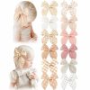 Baby Niceye | Pack Of 12 Fable Girls Hair Bows Cotton Linen Alligator Hair Clips Or Little Girls Toddlers Kids Neutral Handmade Hair Accessories-5.5 Inches