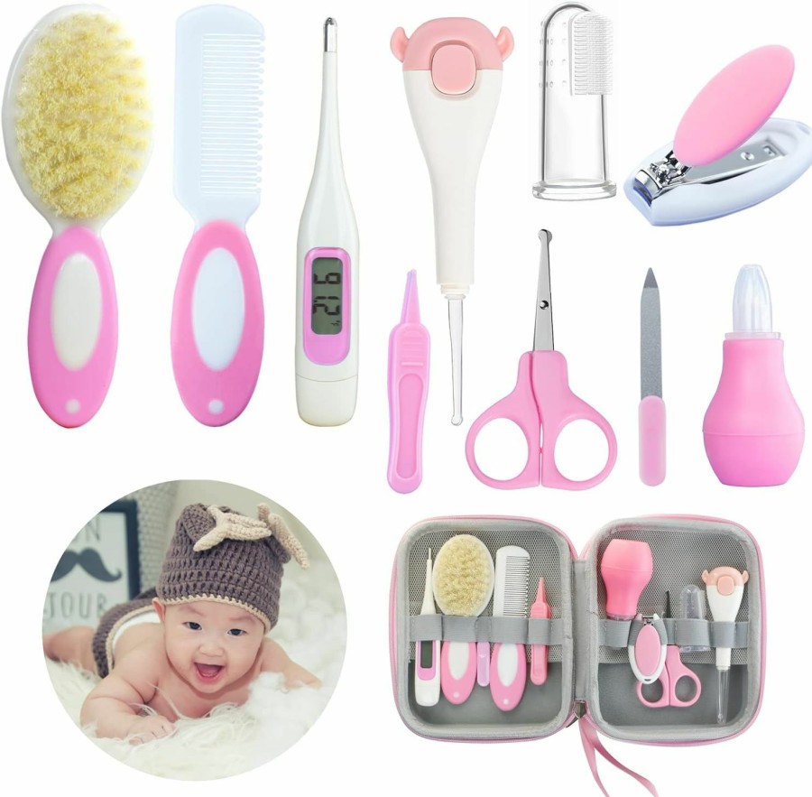 Baby ZELINYE | Zelinye Baby Care Kits,Baby Grooming Kit,10 In 1 Newborn Essentials Must Haves,Baby Nail Clippers Baby Brush Baby Comb Earpick Nose Cleaning Tool Baby Nail File Nursing Baby Kit (Pink)