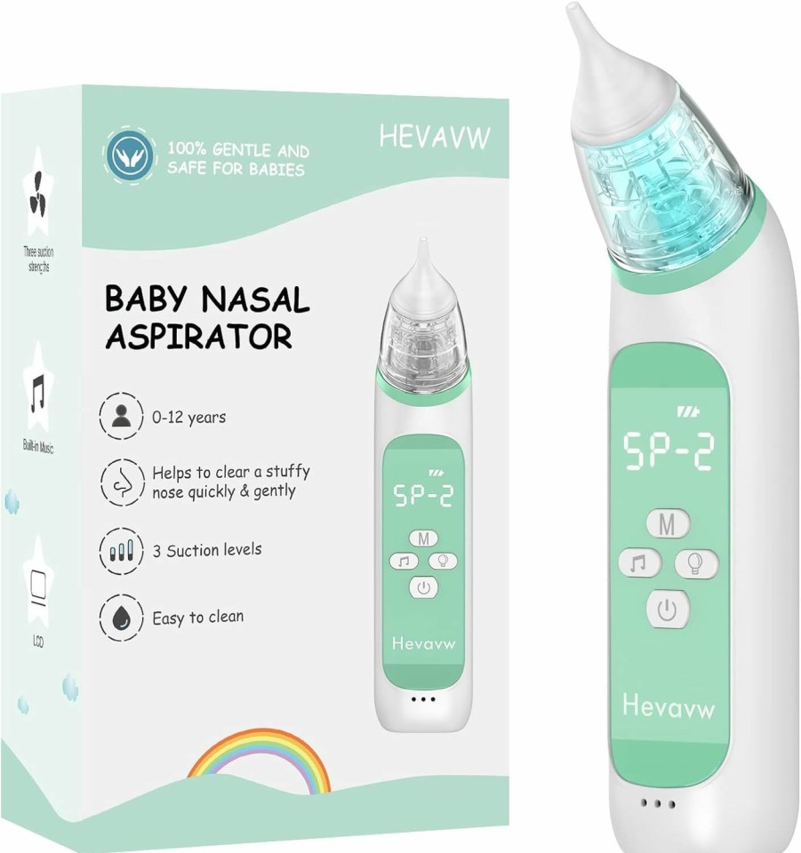 Baby HEVAVW | Hevavw Electric Nasal Aspirator For Baby - Baby Nose Sucker, Snot Booger Mucus Remover For Baby Toddler Infant Newborn Kid - Nose Cleaner Machine With 3 Suction Levels, Music & Light