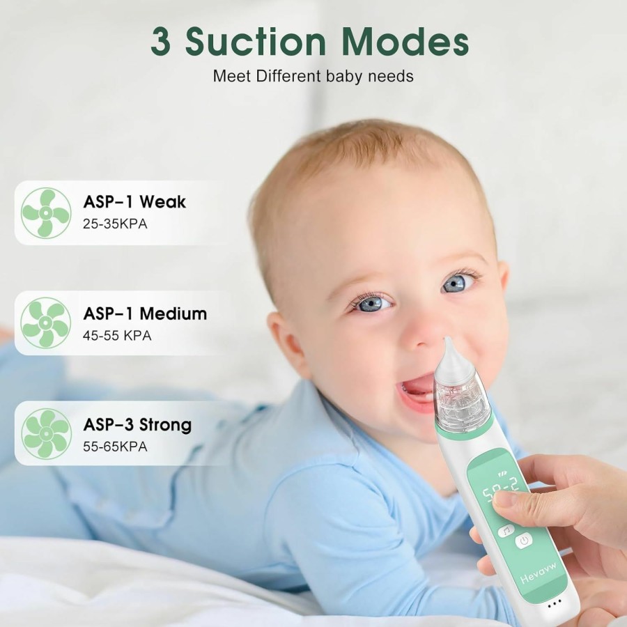 Baby HEVAVW | Hevavw Electric Nasal Aspirator For Baby - Baby Nose Sucker, Snot Booger Mucus Remover For Baby Toddler Infant Newborn Kid - Nose Cleaner Machine With 3 Suction Levels, Music & Light