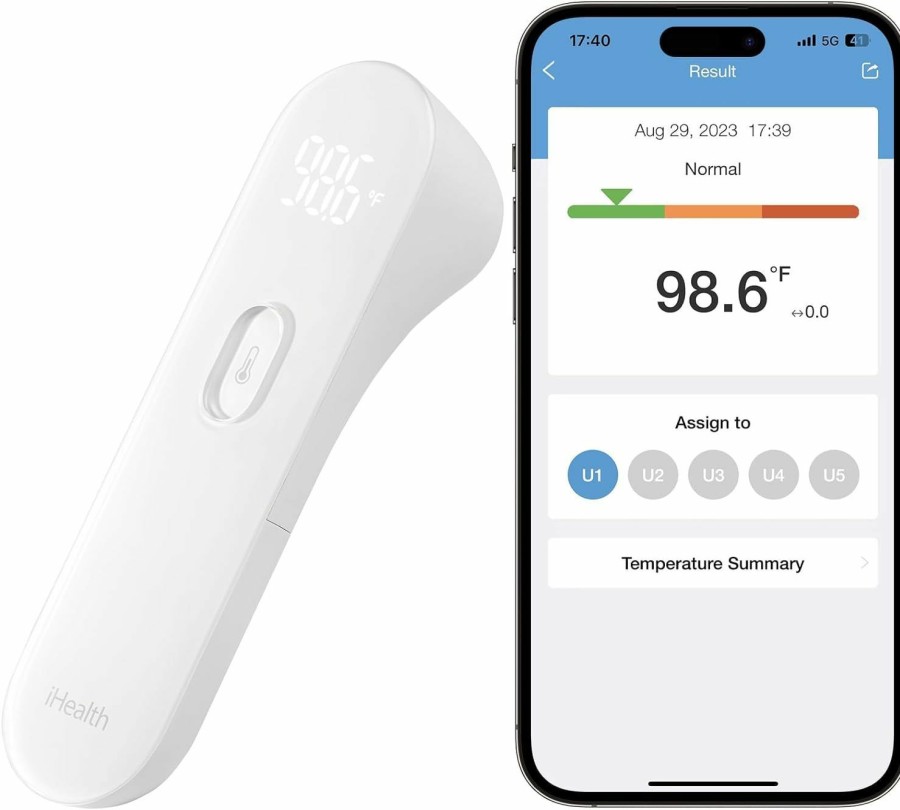 Baby iHealth | Ihealth Smart Bluetooth Thermometer For Adults And Kids - Wireless No-Touch Digital Thermometer For Forehead - 3 Ultra-Sensitive Sensors, Large Led Digits, Vibration Mode - For Home Use, Pt3Sbt