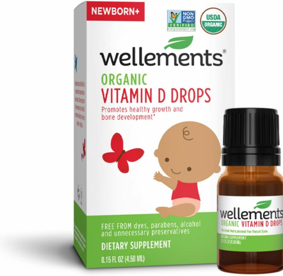 Baby Wellements | Wellements Certified Organic Baby Vitamin D Drops | Liquid Vitamin D3 Supplement For Infants & Toddlers, 1 Drop A Day, Promotes Healthy Growth, Bone Development* | 0.15 Fl Oz