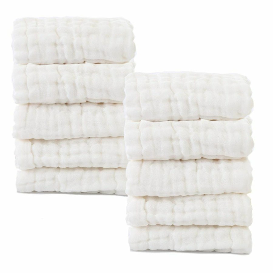 Baby MUKIN | Mukin Baby Washcloths - Natural Cotton Baby Wipes - Soft Newborn Baby Face Towel For Sensitive Skin- Baby Registry As Shower, 10 Pack 12X12 Inches (White)