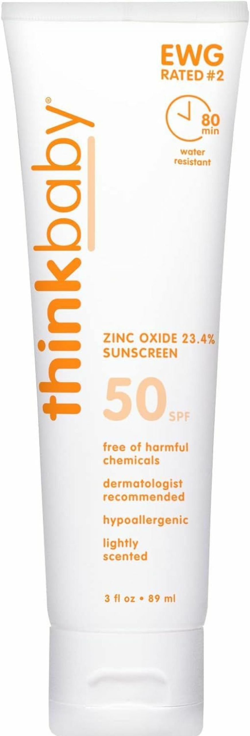 Baby THINK | Thinkbaby Spf 50+ Baby Mineral Sunscreen Safe, Natural Sunblock For Babies - Water Resistant Sun Cream Broad Spectrum Uva/Uvb Sun Protection Vegan Baby Sunscreen Lotion, 3 Oz.