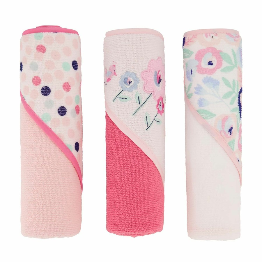 Baby Cudlie | Cudlie Buttons & Stitches Baby Girl 3 Pack Rolled/Carded Hooded Towels In Crisp Blossom Print (Gs71728)