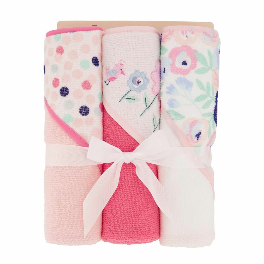 Baby Cudlie | Cudlie Buttons & Stitches Baby Girl 3 Pack Rolled/Carded Hooded Towels In Crisp Blossom Print (Gs71728)