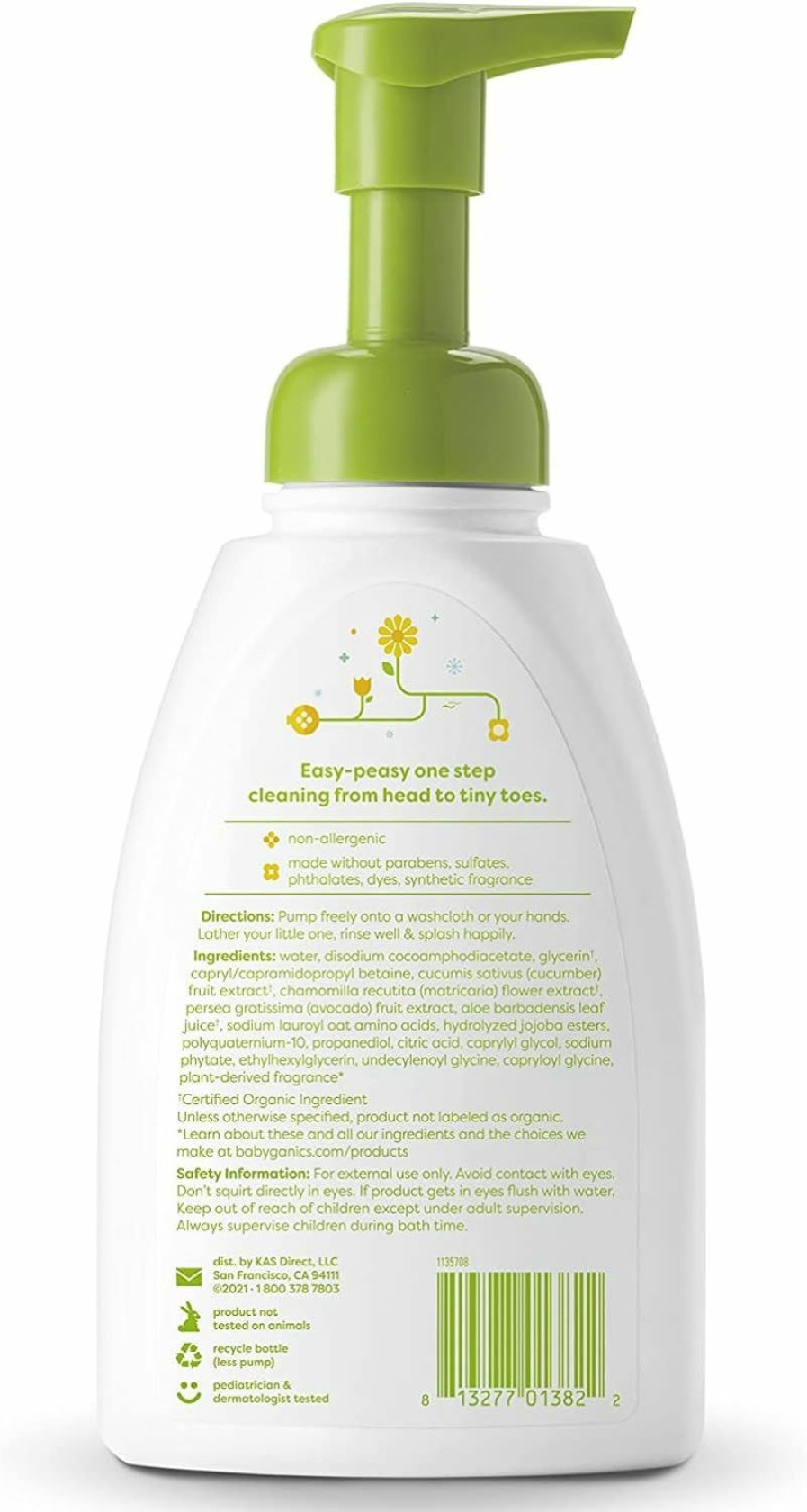 Baby Babyganics | Babyganics Baby Shampoo + Body Wash Pump Bottle, Fragrance Free, Non-Allergenic And Tear-Free, 16 Fl Oz, Packaging May Vary