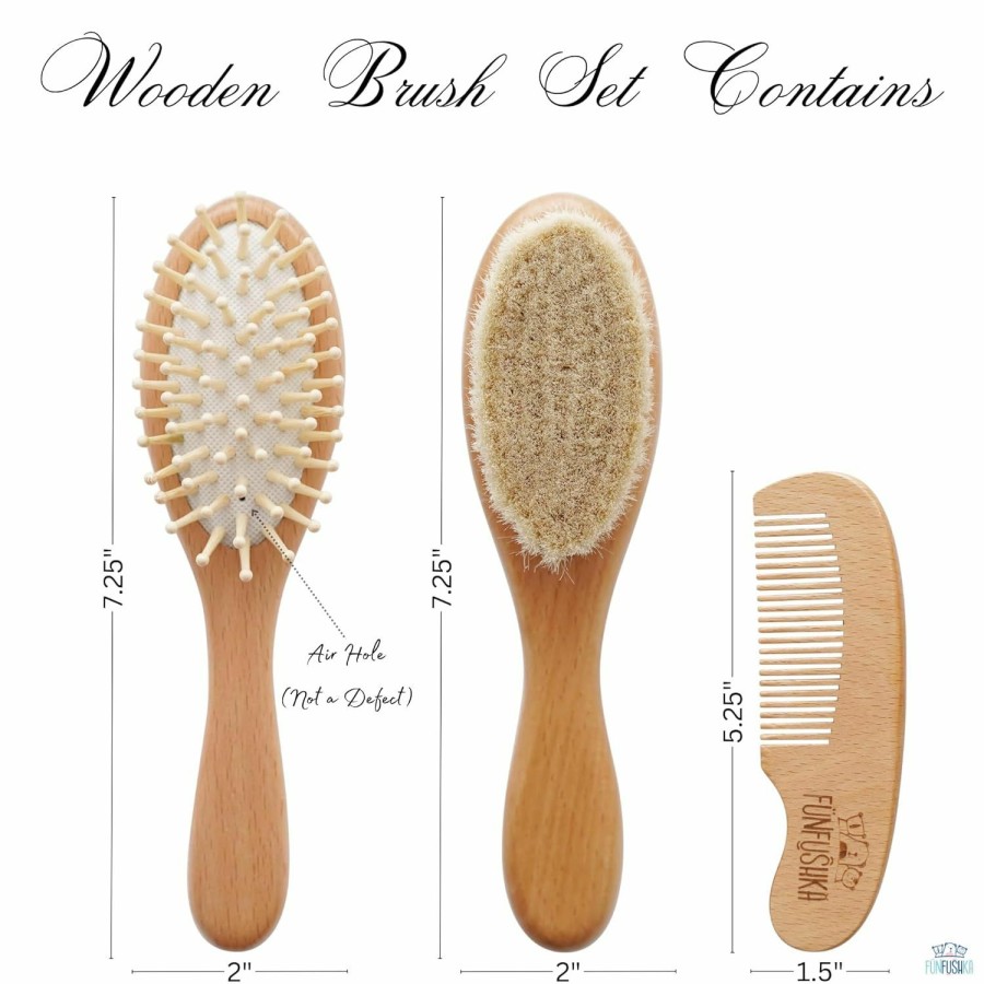 Baby FUNFUSHKA | Funfushka Baby Wooden Hair Brush And Comb Set For Newborn Toddler - Natural Hairbrush With Soft Goat Bristle For Girl And Boy, Perfect For Cradle Cap