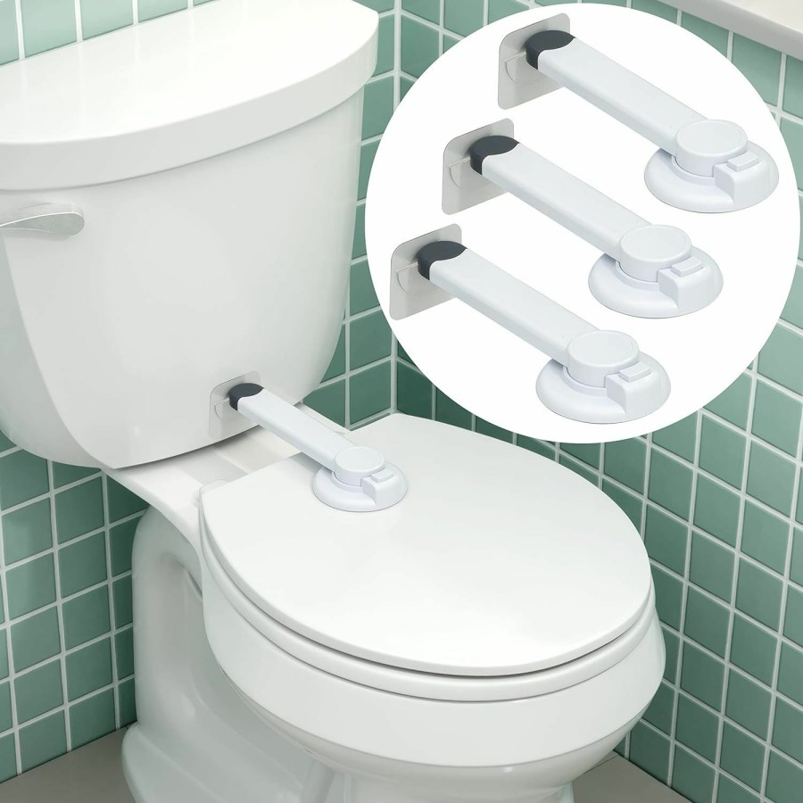 Baby Wappa Baby | Baby Toilet Lock (3 Pack) Ideal Baby Proof Toilet Lid Lock With Arm No Tools Needed Easy Installation With 3M Adhesive Top Safety Toilet Seat Lock Fits Most Toilets White