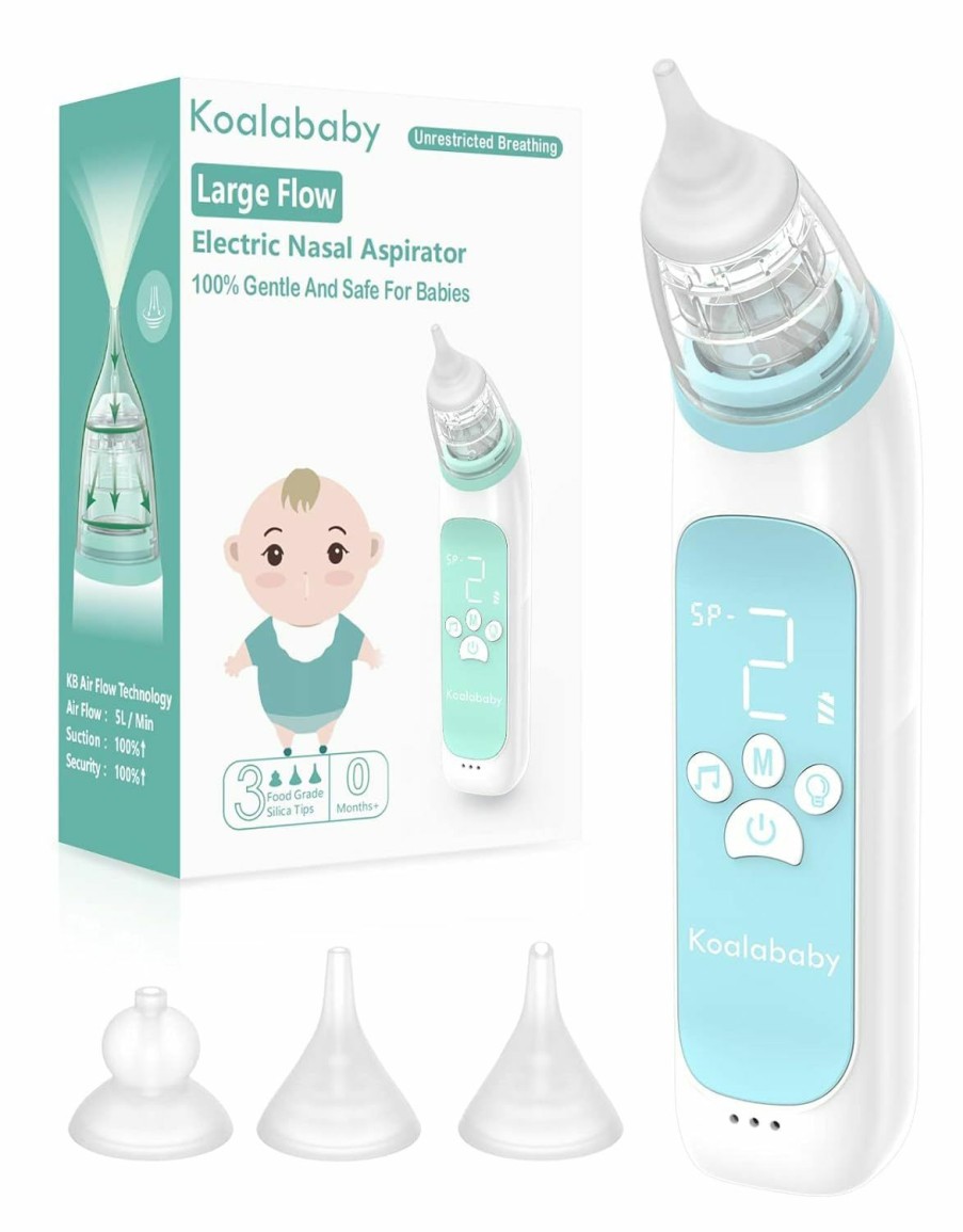 Baby Koalababy | Koalababy Newest Large Flow Electric Nasal Aspirator, Baby Nose Sucker, Nose Cleaner For Toddlers With 3 Silicone Tips, 3 Suction Levels, Music & Light Soothing Function, Blue