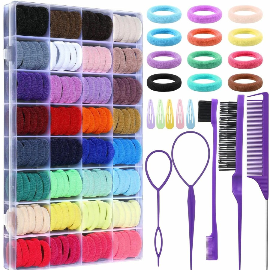 Baby auroray | Cotton Toddler Hair Ties 32 Colors, 320 Pcs Baby Hair Ties With 15 Hair Styling Tools Organizer Box, Soft Seamless Elastic Hair Bands Hair Accessories For Girls Kids Christmas Gifts For Girls