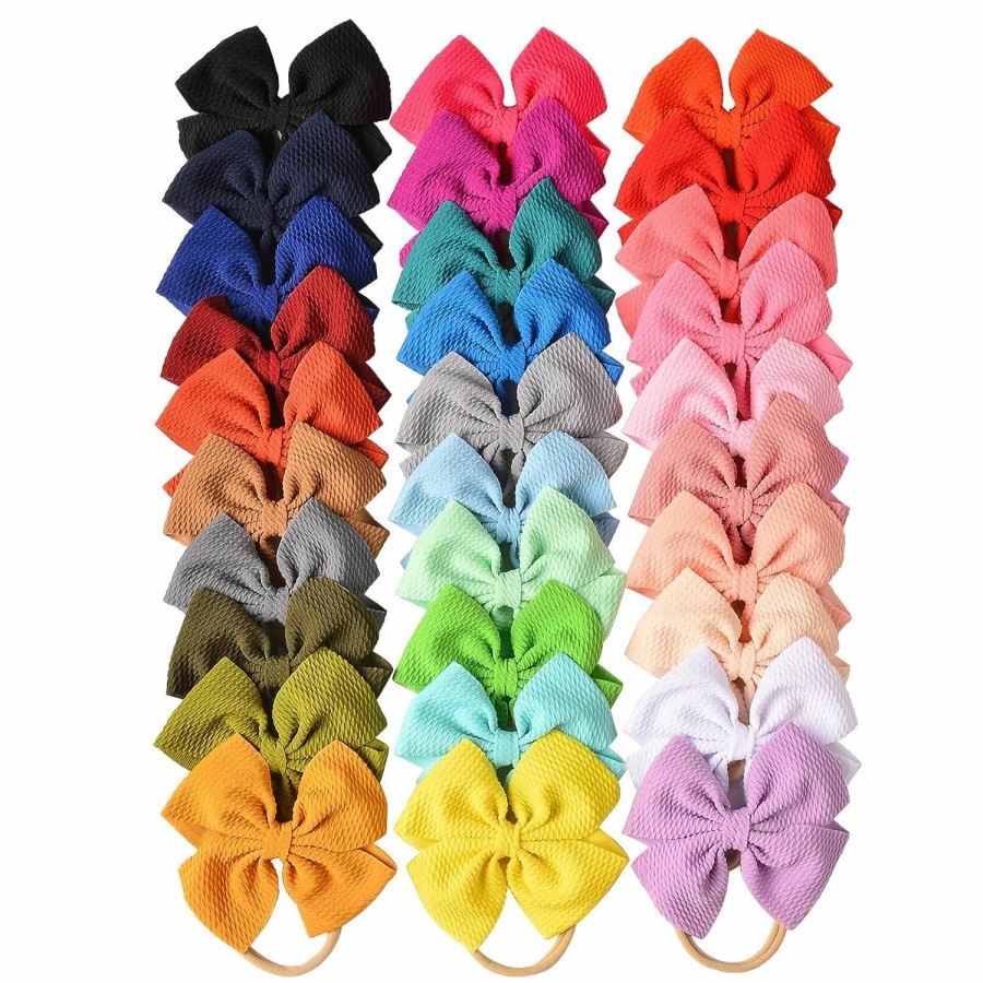 Baby Prohouse | Prohouse 30 Pcs Big Bows Baby Nylon Headbands Hairbands Hair Bows Elastics For Baby Girls Newborn Infant Toddler Child Hair Accessories