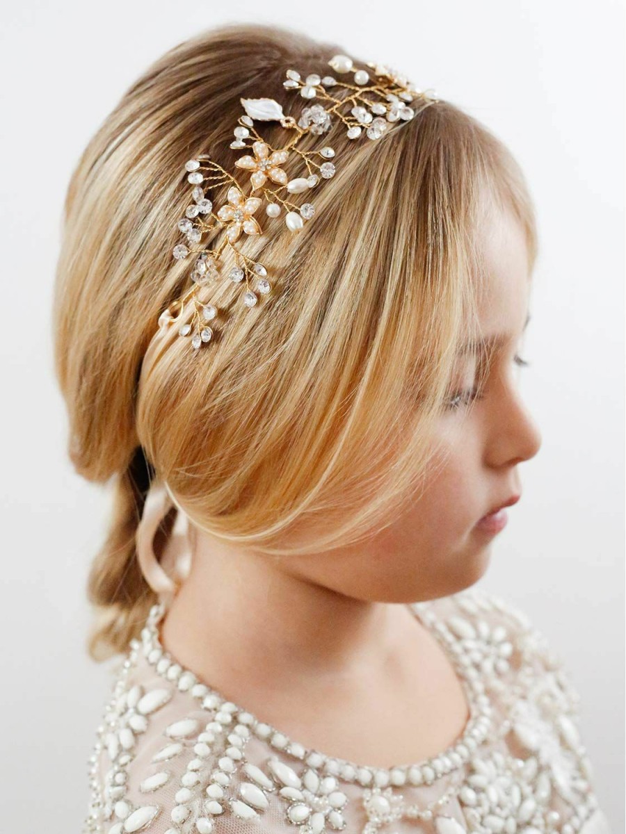 Baby SWEETV | Sweetv Flower Girl Headpiece Silver Princess Wedding Headband -Baby Girls Flower Pearl Hair Accessories For Birthday Party, Photography