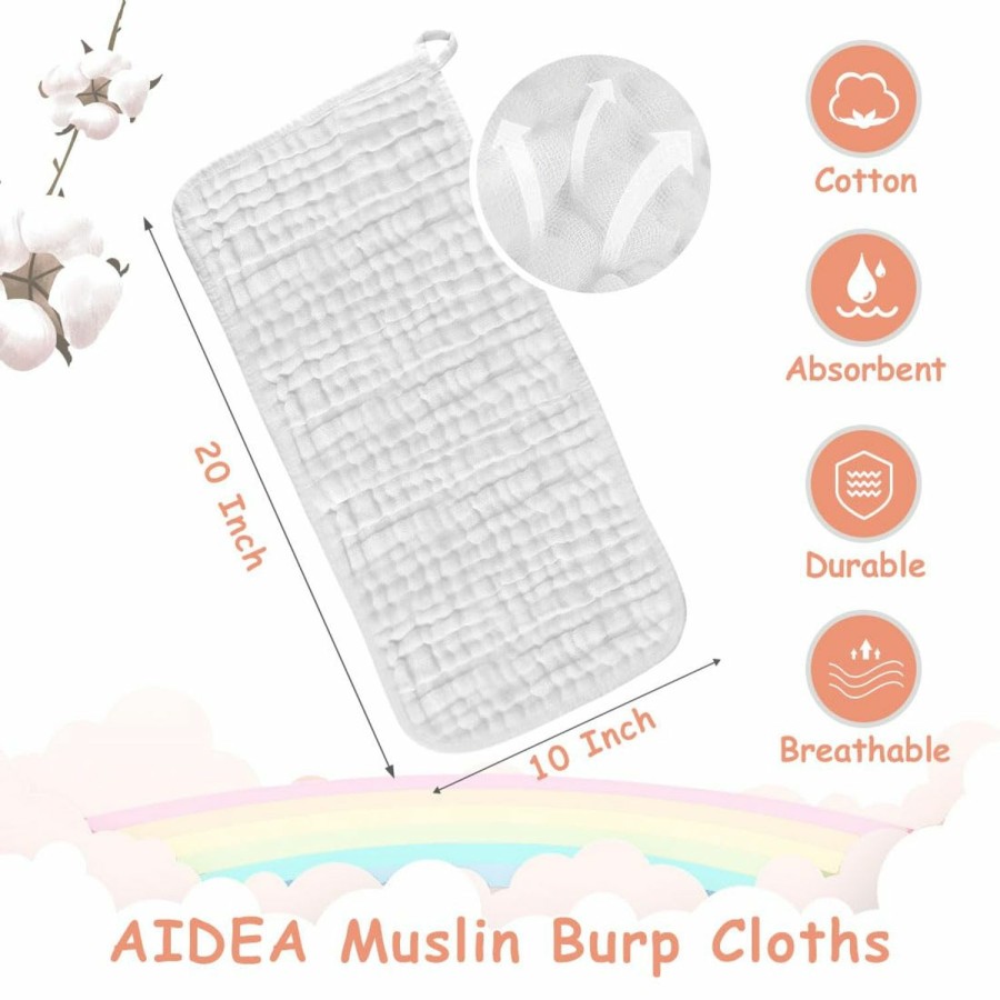 Baby AIDEA | Aidea Burp Cloths-20\"X10\", Muslin Washcloths For Babies, Highly Absorbent Cotton Burp Cloths, Large Soft Breathable Baby Rags For Boys And Girls, Newborn Essentials, Baby Gifts, White-10 Pack