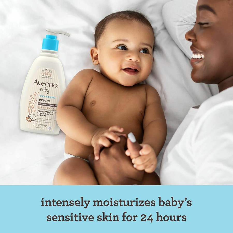 Baby Aveeno Baby | Aveeno Baby Daily Moisturizing Cream With Prebiotic Oat, Baby Lotion With Coconut Oil & Shea Butter Deeply Moisturizes Sensitive Skin, Hypoallergenic With A Gentle Coconut Scent, 12 Fl. Oz