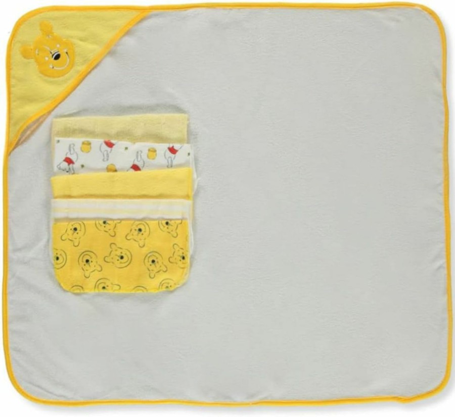 Baby Cudlie Accessories | Cudlie Accessories Disney Baby Winnie The Pooh Hooded Towel With 5 Piece Washcloth Set, Honey Collector Print, Gs71798, Yellow