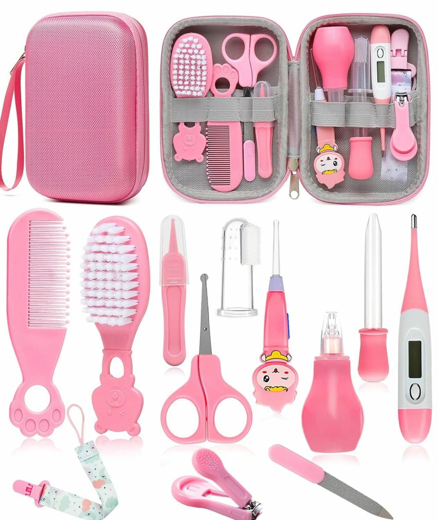 Baby YASEW | Baby Healthcare And Grooming Kit, Safety Newborn Nursery Care Set, With Hair Brush Comb, Nail Clipper, Thermometer, Pacifier Clip, Nasal Aspirator For Newborn Infant Baby Girls Boys (Pink)