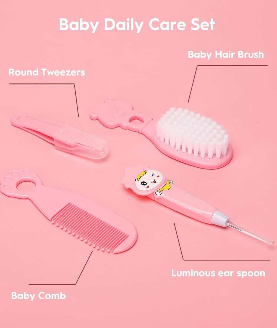 Baby YASEW | Baby Healthcare And Grooming Kit, Safety Newborn Nursery Care Set, With Hair Brush Comb, Nail Clipper, Thermometer, Pacifier Clip, Nasal Aspirator For Newborn Infant Baby Girls Boys (Pink)