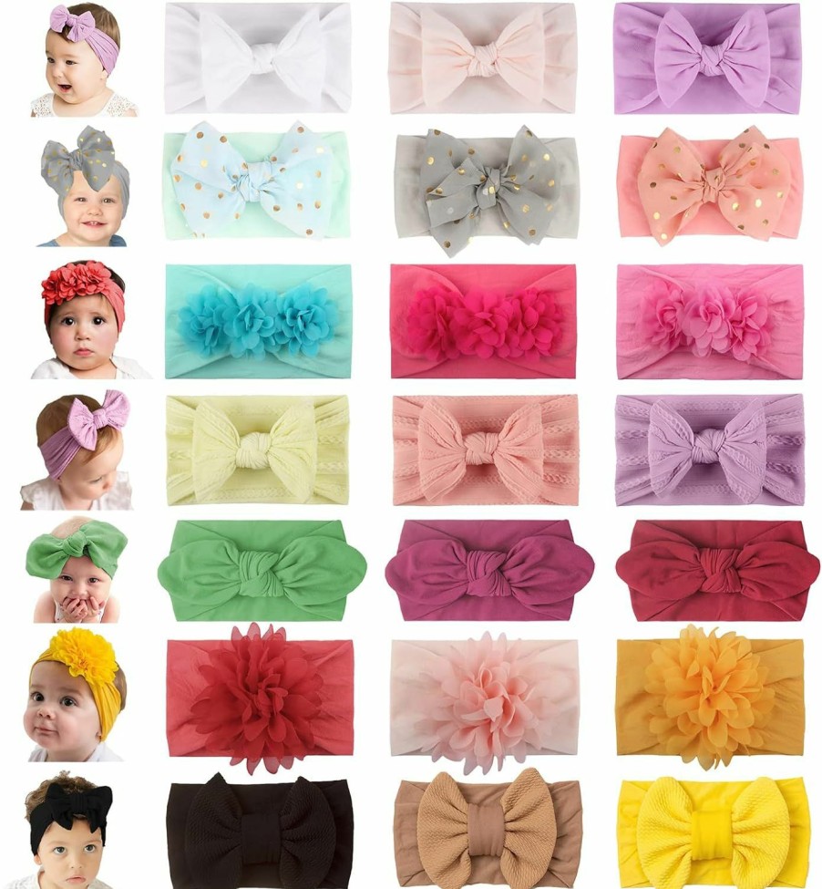 Baby WZT | Wzt 21Pcs Baby Nylon Headbands 7 Styles Hairbands Hair Bow Elastics For Girl Headbands With Bows Newborns Infant Toddlers