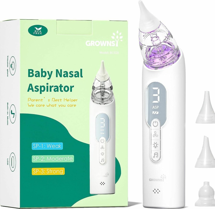 Baby GROWNSY | Grownsy Upgrade Nasal Aspirator For Baby, Rechargeable Baby Nose Sucker, Electric Nose Suction For Baby With Advanced Soothing Music And Light Design, Food-Grade Silicone Tips, 3 Suction Modes