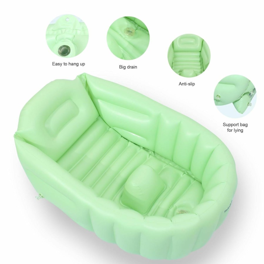 Baby mink | Mink Inflatable Baby Bathtub With Built-In Air Pump, Newborn To Toddler Bath Tub,Portable Travel Shower Basin With Back Support, Deflates And Folds Easily (Olive Bath)