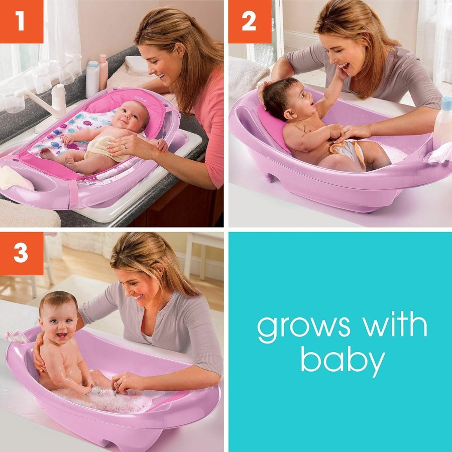 Baby Summer Infant | Summer Infant Splish 'N Splash Newborn To Toddler Tub (Aqua) - 3-Stage Tub For Newborns, Infants, And Toddlers - Includes Fabric Newborn Sling, Cushioned Support, Parent Assist Tray, And A Drain Plug