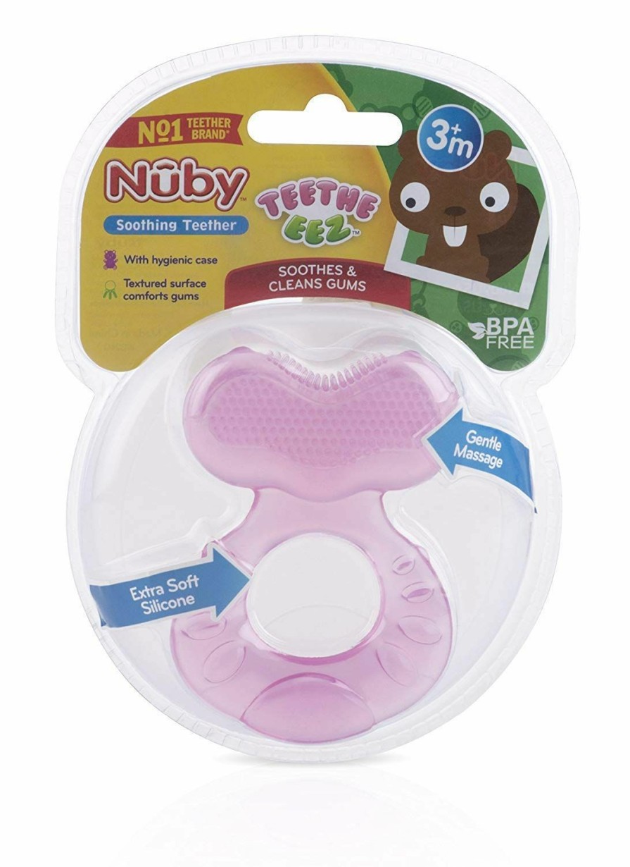 Baby Nuby | Nuby Silicone Teethe-Eez Teether With Bristles, Includes Hygienic Case, Aqua (Count Of 2)