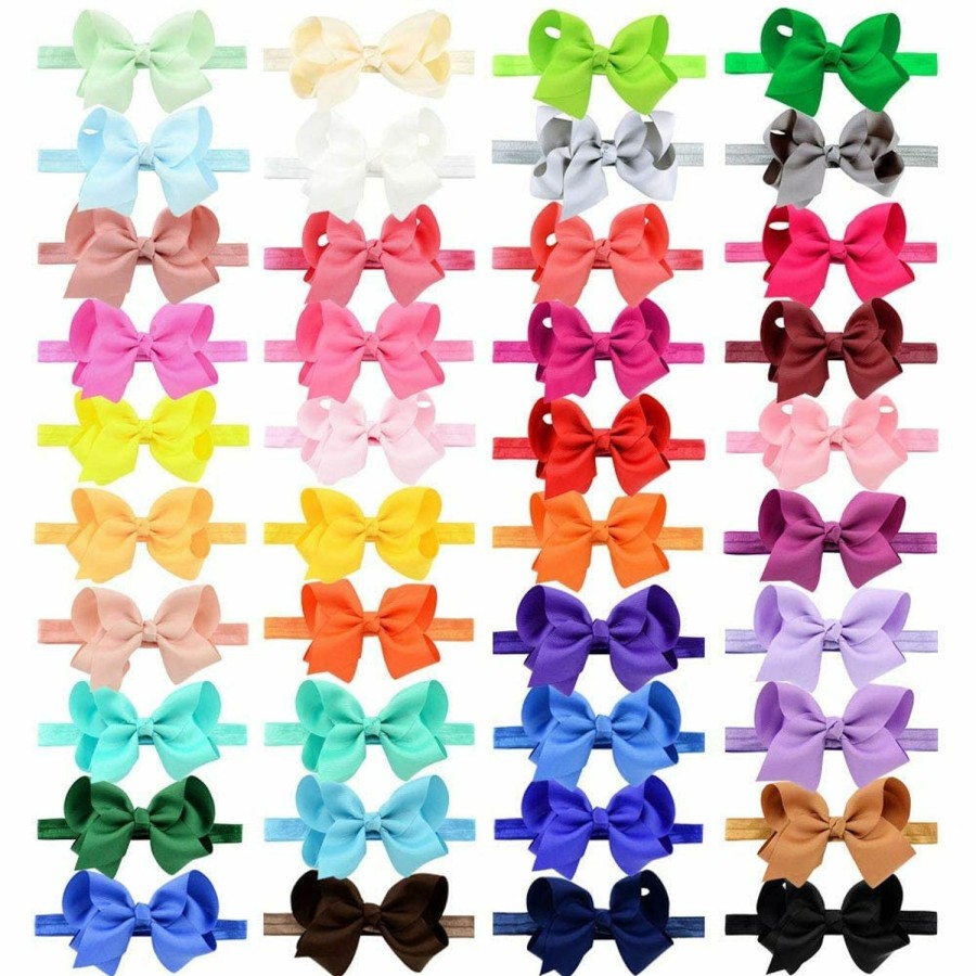 Baby jollybows | Jollybows 40Pcs 4Inches Baby Girls Grosgrain Ribbon Hair Bows Headbands Nylon Elastic Hair Band Hair Accessories For Infants Newborn