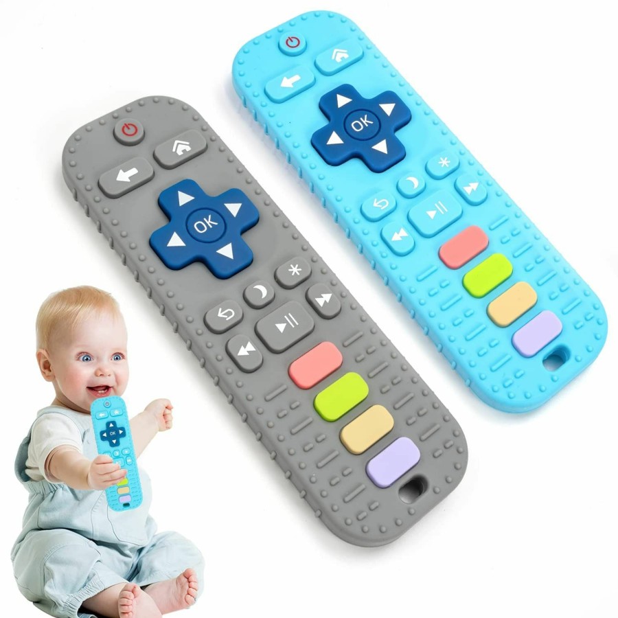 Baby WULEG | Baby Teething Toys, 2Pack Teething Toys For Babies 6-12 Months 0-6 Months, Baby Toys 6 To 12 Months, Remote Control Teething Toys, Newborn Baby Teether, Infant Toys For Baby Boy Girl Toys (Gray+Blue)