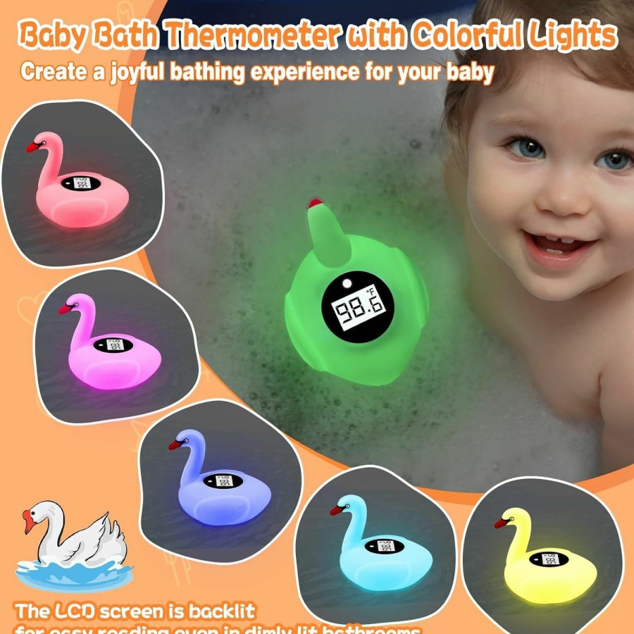 Baby Pircaath | Pircaath Swan Baby Bath Thermometer With Rgb Lights, Rechargeable Bathtub Thermometer Baby Water Thermometer, Bpa-Free Bath Thermometer Baby Safety, Temp Alarm Baby Bath Temperature Toy For Newborn