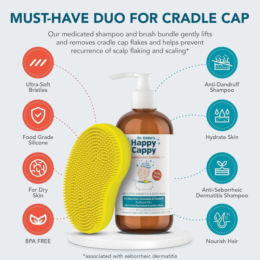 Baby Happy Cappy | Happy Cappy Dr. Eddie'S Medicated Shampoo For Children, Treats Dandruff & Seborrheic Dermatitis, No Fragrance, Stops Flakes And Redness On Sensitive Scalps And Skin, Cradle Cap Brush Not Needed, 8 Oz