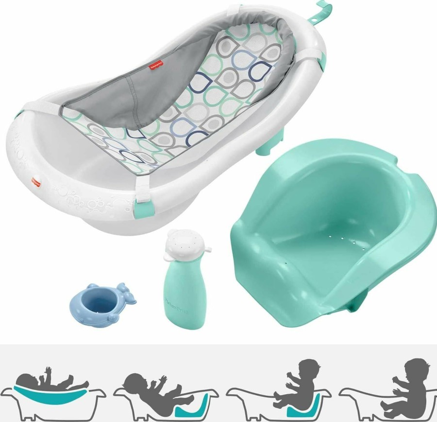 Baby Fisher-Price | Fisher-Price Baby To Toddler Bath 4-In-1 Sling 'N Seat Tub With Removable Infant Support And 2 Toys, Climbing Leaves (Amazon Exclusive)