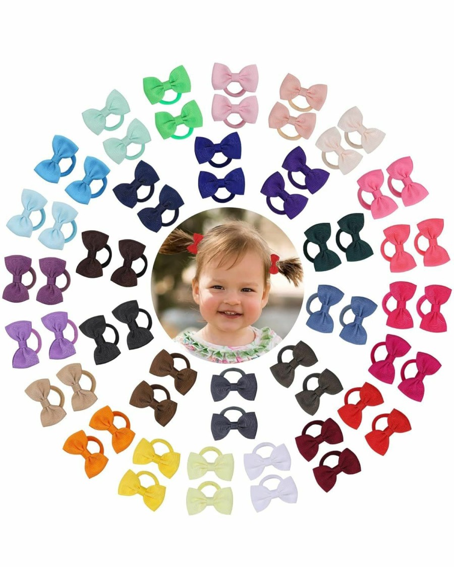 Baby jollybows | 40Pcs 2 Inches Baby Girls Hair Bows Ties Mini Boutique Elastic Hair Rubber Ribbon Hair Band Accessories For Kids Toddlers Infants (40 Pcs), Multi-Colored