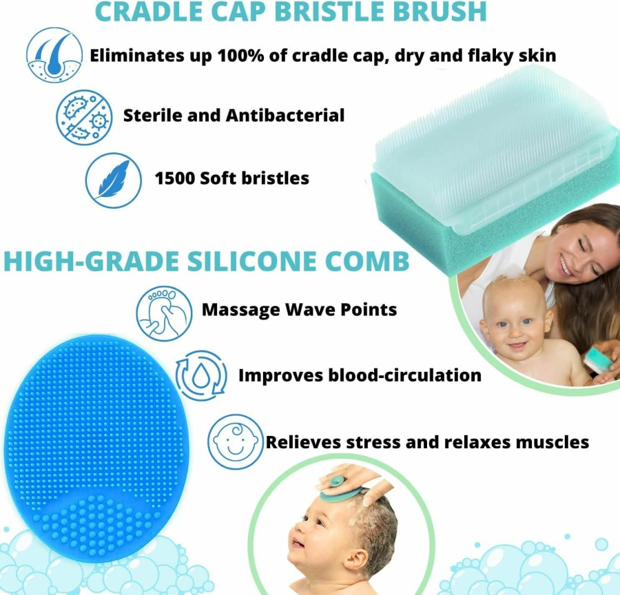 Baby Xforto | Cradle Cap Brush For Babies - Newborn Bath Essentials | Baby Cradle Cap Treatment Set | Cradle Cap Kit For Babies (Pink 5-Pack)