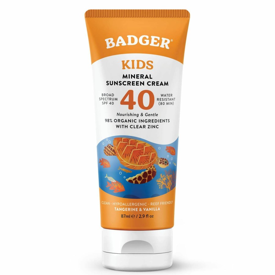 Baby Badger | Badger Kids Sunscreen Cream Spf 40, Organic Mineral Sunscreen Kids Face & Body With Zinc Oxide, Reef Friendly, Broad Spectrum, Water Resistant, 2.9 Fl Oz (2 Pack)