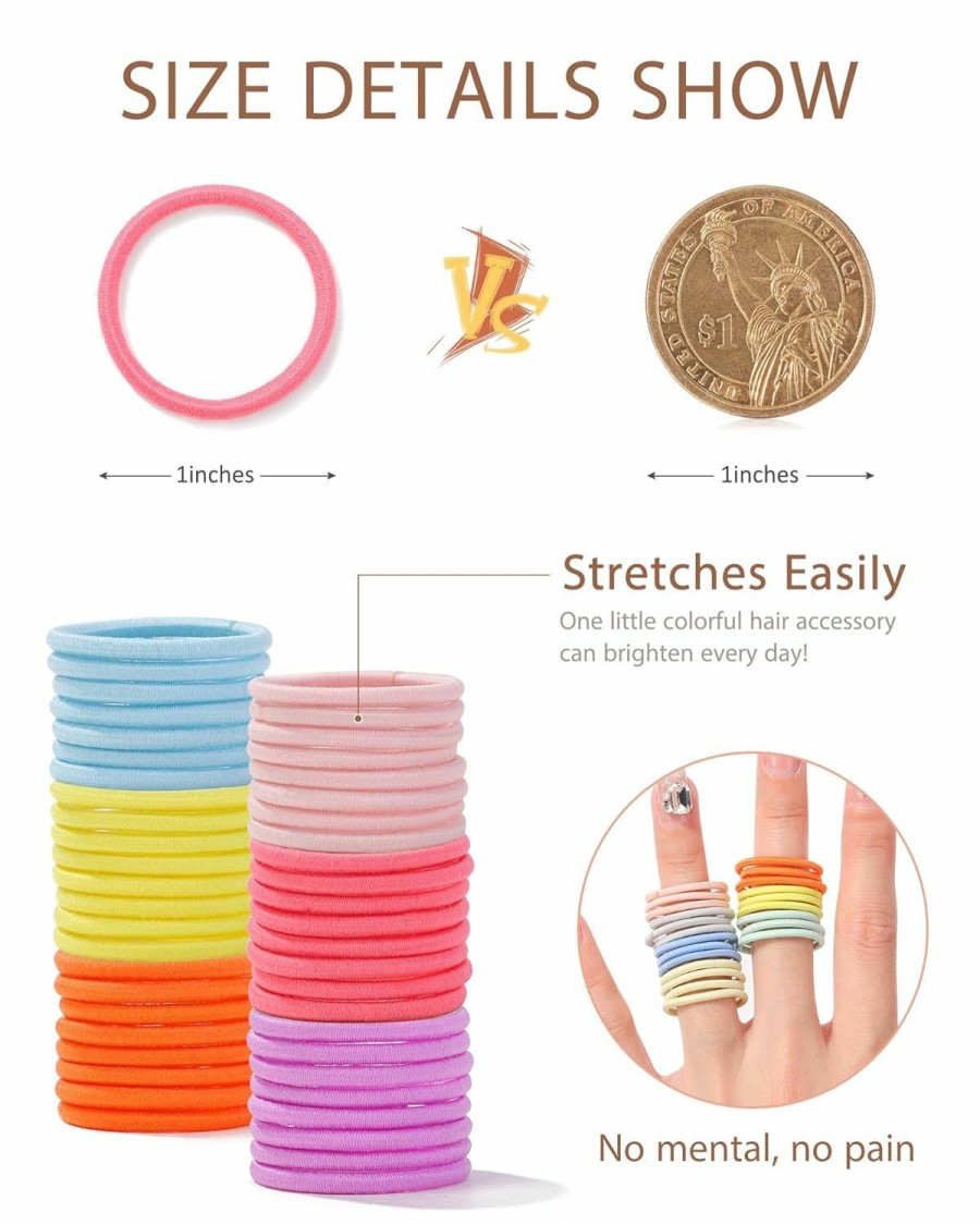 Baby jollybows | Jollybows 300Pcs Baby Hair Ties Girls Elastic Hair Accessories Small Nylon Hair Bands For Toddler Infant Ponytail Holders 1\" 30 Colors Mini Kids Hairband