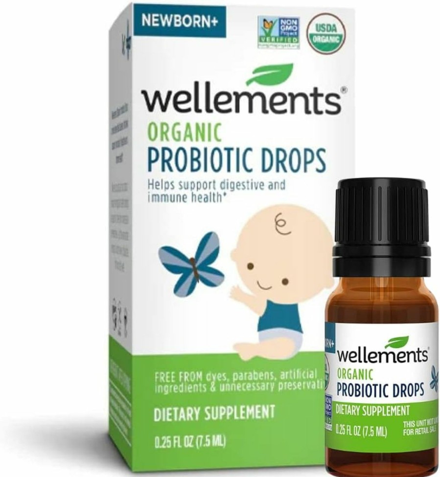 Baby Wellements | Wellements Organic Baby Probiotic Drops | Baby Digestive & Immune Support For Infants & Toddlers*, Usda Certified Organic, Free From Dyes, Parabens & Preservatives | 0.25 Fl Oz