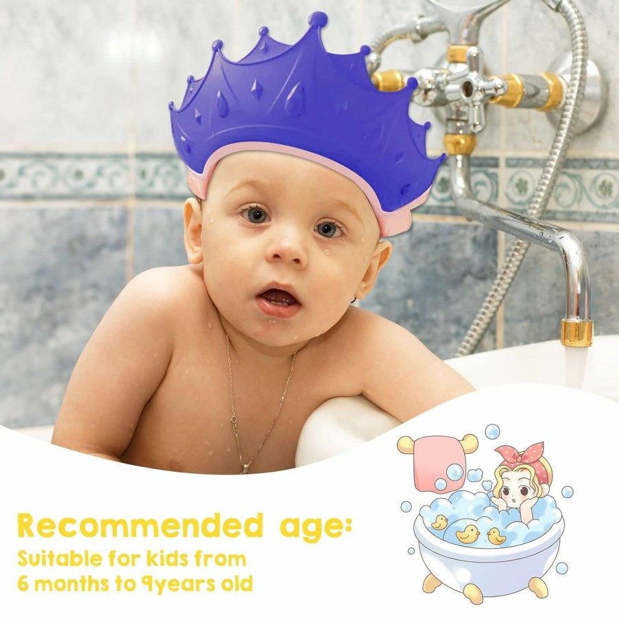 Baby AZXIVIZ | Azxiviz Baby Shower Cap Silicone For Children, Soft Adjustable Bathing Crown Hat Safe For Washing Hair, Protect Eyes And Ears From Shampoo For Baby, Toddlers And Kids From 6 Months To 12-Year Old