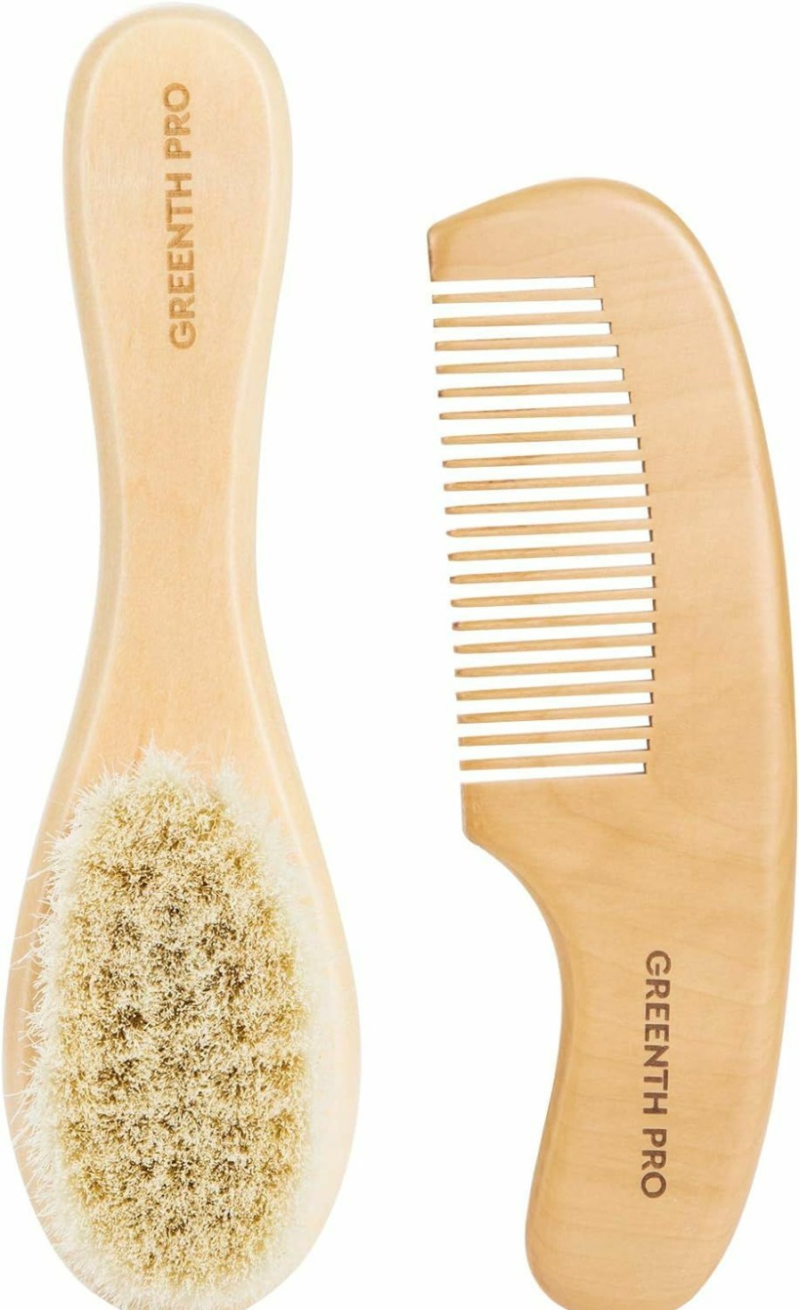 Baby GREENTH PRO | Greenth Pro Baby Hair Bush And Comb Set -Nature Lotus Wood With Soft Goat Bristle And Pear Wood Comb For Newborns & Toddlers, Ideal For Cradle Cap