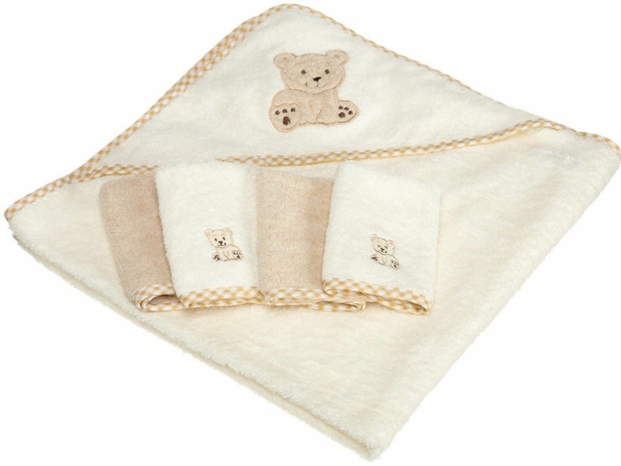 Baby Spasilk | Spasilk Bath Hooded Towels & Washcloths Set For Babies, Hooded Terry Bath Towel & 4 Washcloths, Beige