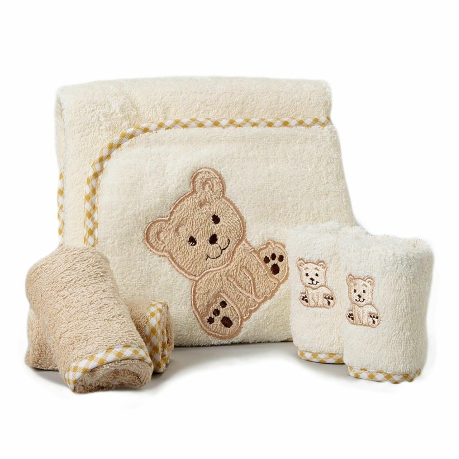 Baby Spasilk | Spasilk Bath Hooded Towels & Washcloths Set For Babies, Hooded Terry Bath Towel & 4 Washcloths, Beige